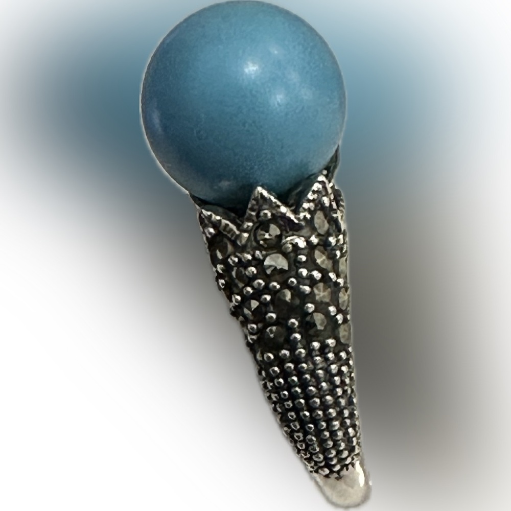 Genuine malachite and turquoise rhodium finished sterling silver ring 7.